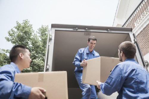 Packed boxes and student belongings ready for storage in Addiscombe