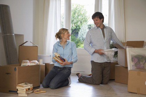 Packed boxes and furniture ready for a flat move in Addiscombe